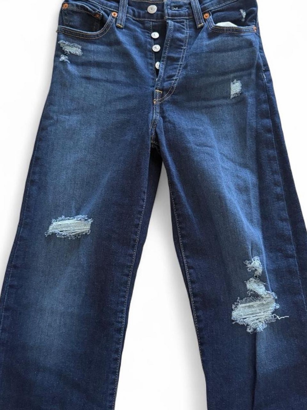 Levi's Women's Dark Blue Straight Leg Distressed Jeans
